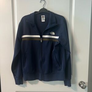The North Face Navy Zip-Up Track Jacket with White & Olive Stripes